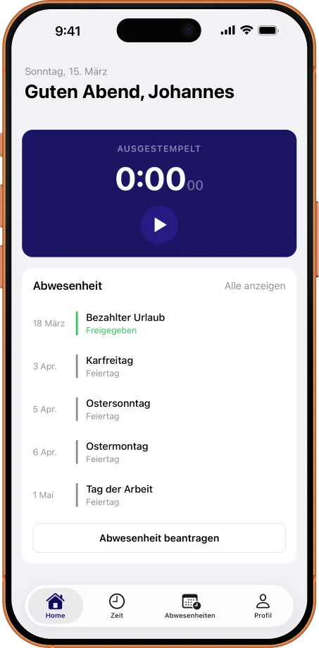 Stampfactory App – Stempeluhr und Abwesenheiten
